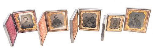 Daguerreotype Grouping  19th C., Portraits Of Military Men, Group Of Five Works H 3.25'' W 2.75'' 13 pcs