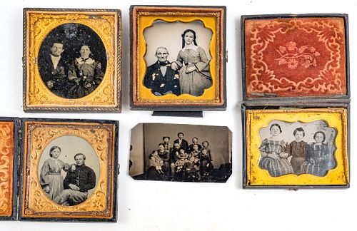 Sixth Plate Daguerreotypes C. 19th Century, Portraits Of Families, H 3.25'' W 2.75'' 5 pcs