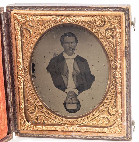 Double Exposure Sixth Plate Daguerreotype  19th Century, Portrait Of A Man, H 3.25'' W 2.75''