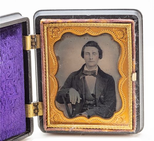 Ambrotype C. 1856, Seated Young Man, H 2.5'' W 2''