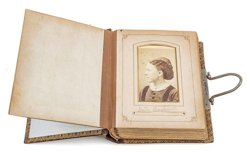 Leather-Bound Photo Album, C. 1880s, Containing Approximately 30 Cardstock And Daguerreotype Images, H 6.5'' W 5.25'' Depth 2.5''