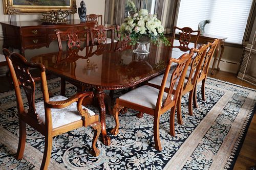 Chippendale Style Dining Table And 12 Chairs H 31'' W 48'' L 113.5''