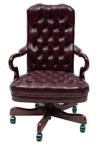Tufted Leather Swivel Desk Chair H 46'' W 26'' Depth 28''