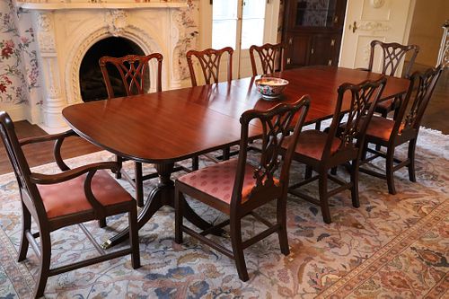 Henkel Harris  Carved Mahogany Dining Table And 8 Chairs, H 29'' W 44'' L 68''