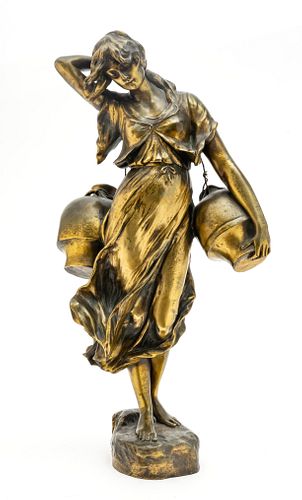 Haniroff Gilt Bronze Sculpture, C. 1940, Woman With Vessels, H 24'' W 11''