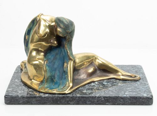 Edgar Souza (Brazil, B. 1962) Bronze Sculpture, H 8", L 16", Reclining Female Nude