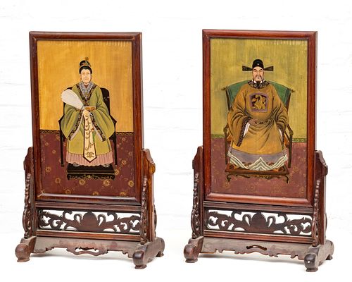 Chinese Gouache And Ink On Paper Ancestral Portraits, Two Pieces, H 15.5'' W 10''