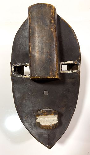 African Carved Wood Polychrome Mask, H 12", W 7", D 6"