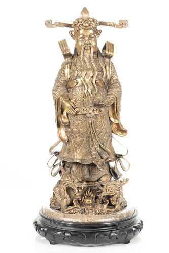 Chinese Gilt Bronze Sculpture, 20Th C, H 19.5", Dia 7" Nobility Figure