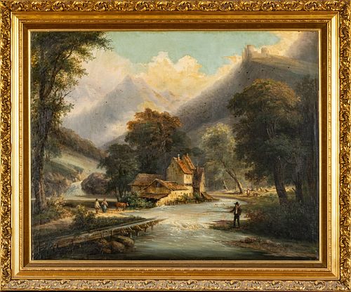Switzerland,  Oil On Canvas Mounted To Board,  1900, Landscape, H 31'' W 39''