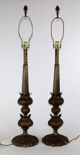 Pair of large scale brass lamps