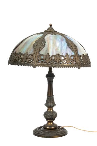 Salem Brothers  Art Nouveau Slag Glass #23 Table Lamp,  Early 20th C., H 23'' Dia. 17''