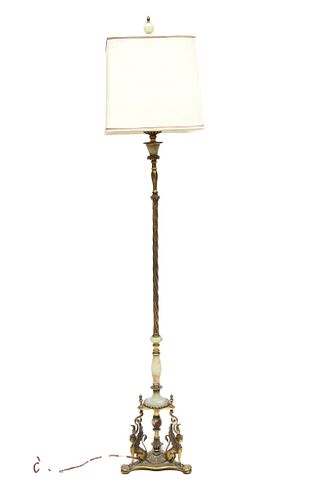 European Brass And Onyx Floor Lamp C. 1920-1940, H 64''