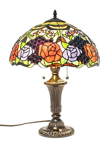 Tiffany Style  Stained Glass Table Lamp,  Later 20th C., H 22'' Dia. 16''