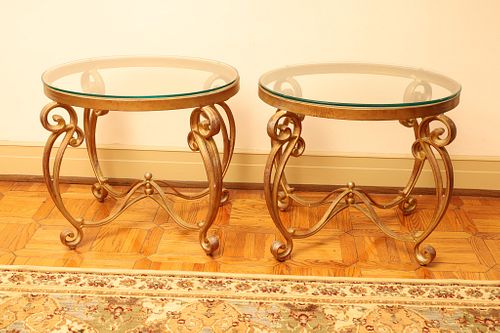 Glass Top Tables With Gold Finish, L 28'' Depth 23'' 1 Pair