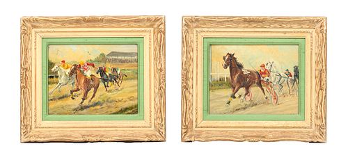 Sheldon Braun (American 20th C.) Oils On Canvas,  20th C., Equestrian Scenes, Two Pieces, H 8'' W 10''
