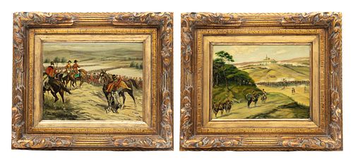 Oils On Board,  20th C., Napoleonic Campaigns In Spain, Two Pieces, H 10.5'' W 13.5''