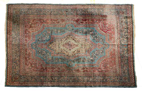 Antique Persian Kerman Handwoven Wool Rug, W 9' 10", L 12' 10"