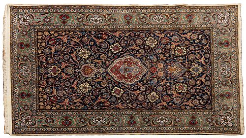 Persian Isfahan Finely Woven Mohair And Silk Rug, C. 2000, W 5' 1'' L 7' 9''