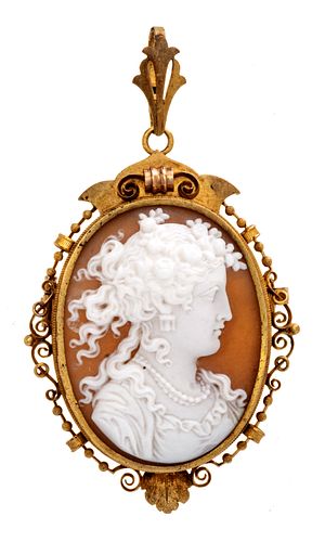 Carved Shell Cameo Pendant/brooch, C. 1890, H 2.5''