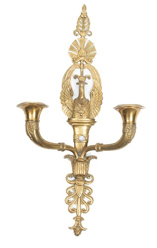 Brass Two Light Swan's Neck Sconce H 16.75'' W 8.5''