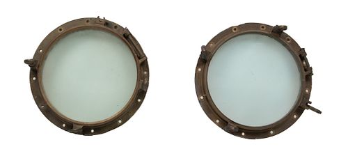 American Bronze Portholes,  Early 20th C., Two Pieces, Dia. 23''