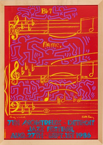 Keith Haring (American, 1958-1990) Andy Warhol (AMERICAN, 1928-1987) Screenprint In Colors Poster, Jazz Festival, H 39'' W 27''