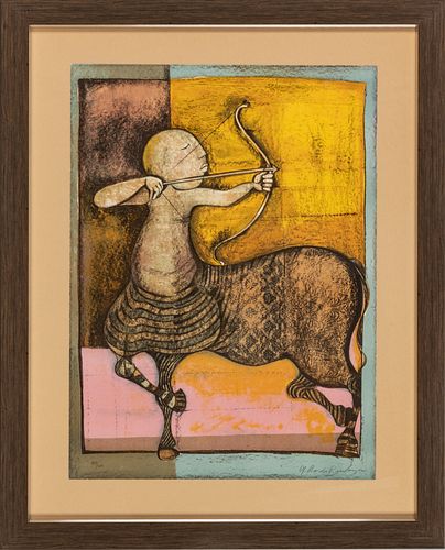 Graciela Rodo Boulanger (Bolivian, 1935) Lithograph In Colors On Wove Paper, 20th Century, Sagittarius, From The Zodiac Suite, H 30'' W 22''