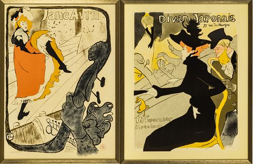 After Henri De Toulouse-Lautrec (French, 1864-1901) Lithographic Posters In Color, 1893-94, Divan Japonais; Jane Avril, 2 Pcs H 31'' W 24''