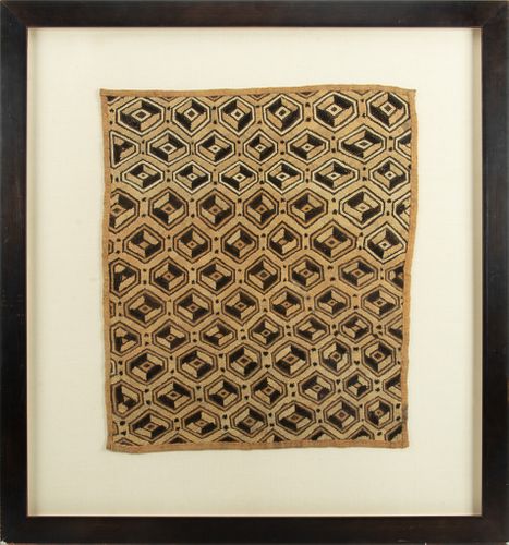 Black On Beige Hexagonal Weaving,  H 25", W 21" (Fragment)