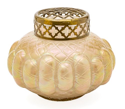Loetz Quality Art Glass Vase With Lid, H 5'' Dia. 6''
