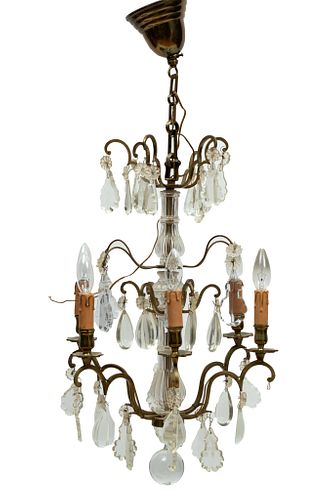 Brass And Crystal Six Light Chandelier H 20'' Dia. 15''