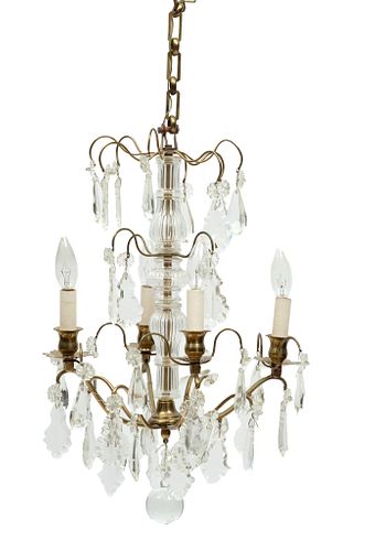 Brass And Crystal Four Light Chandelier H 20'' Dia. 12''