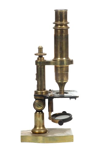 Nachet, Paris,  Cased Brass Compound Monocular Microscope, C. 1870s, H 10''