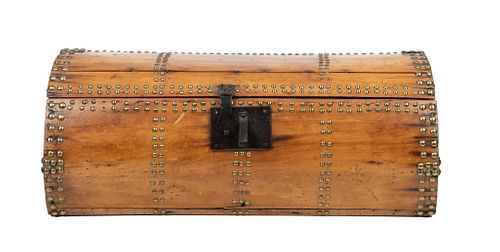 Early American "George Washington" Hinged Covered  Wood Trunk, H 11'' L 26'' Depth 13''