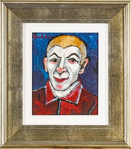 Signed George Luks Oil on Canvas, H 10″, W 8″, Portrait of a Clown