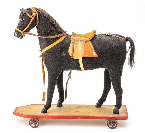 19th Century Horse Pull Toy H 18'' W 6.5'' L 18''