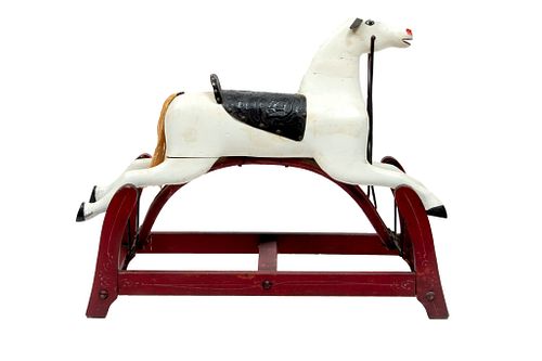 American Painted Wood And Metal Rocking Horse
