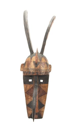 African Carved Geometric Mask H 36
