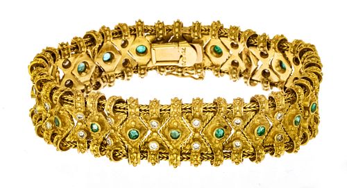 18k Gold, Emerald And Diamond Bracelet L 7''