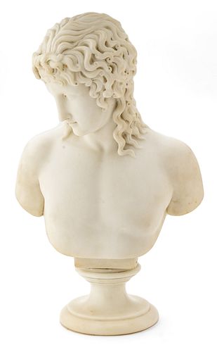 Italian Carrara Marble Bust C. 1900, Eros Of Centocelle, H 20.5'' W 13''