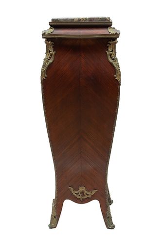 French Empire Style Ormolu Mounted Marble Top Mahogany Pedestal C. 19th.c., H 45'' W 12''