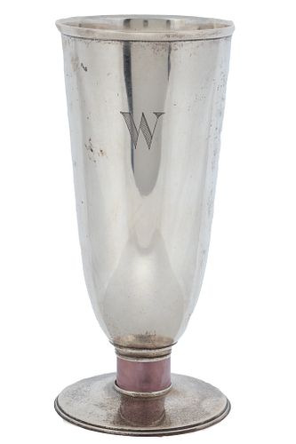 International  Sterling Silver Vase, Pink Quartz Stem, H 7'' W 3.25'' 9.22t oz