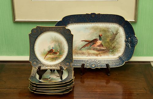 Charles Field Haviland Porcelain Game Bird Plates & Tray, For Gerard, Dufraisseix & Morel (Limoges) C. 1860, 7 pcs