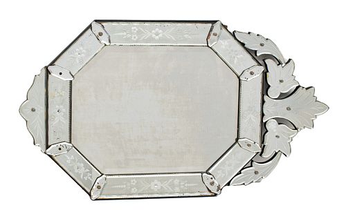 Venetian Etched Glass Mirror C. 1950-1970, H 37'' W 21''