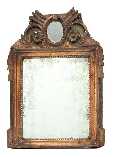 Continental Gilded Wood Wall Mirror,  18th C, H 22'' W 15''