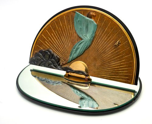 Erte (French, 1892-1990) Polychrome Bronze Mirror Sculpture, "Transcendence", H 10.5'' L 17'' Depth 12.5''