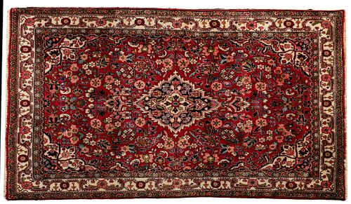 Semi-Antique Persian Sarouk Handwoven Wool Rug, W 4' 4", L 6' 10"