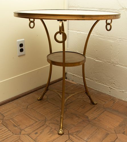French Regency Brass & Marble Top Cafe Table,  19th.c., H 27'' Dia. 24''
