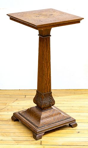 Mission Style Oak Pedestal, C. 1900, H 35'' W 16'' Depth 16''
